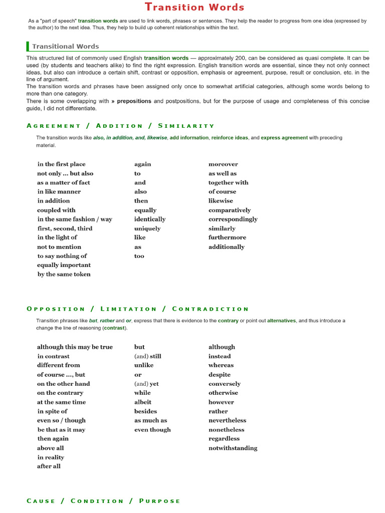 Transition Words & Phrases | PDF