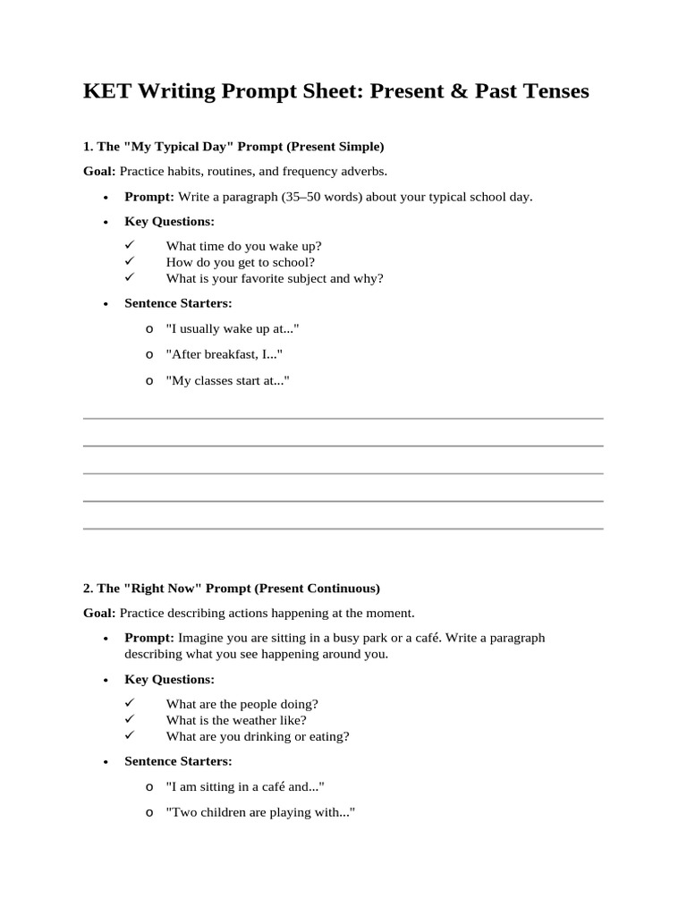 KET Writing Prompt Sheet | PDF
