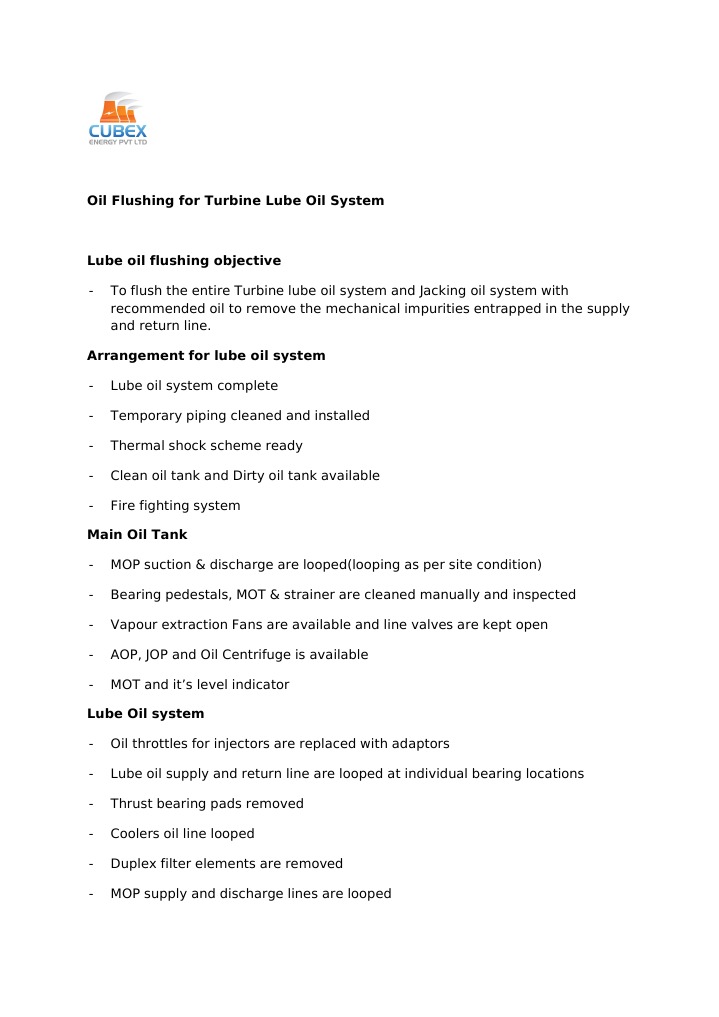 TG Lube Oil Flushing PDF Lubricant Valve