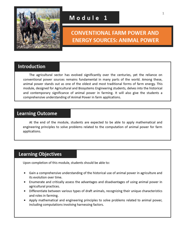 Module 1. Animal Power | PDF | Cattle | Horses