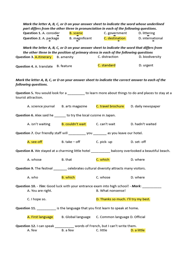 Review Grade 9 - 26 T Làm | PDF | English Language | Tourism