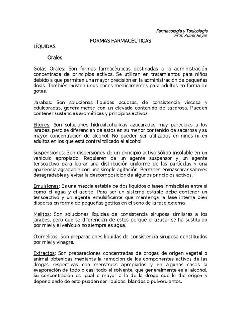 Guía Formas Farmacéuticas Farmacología | PDF