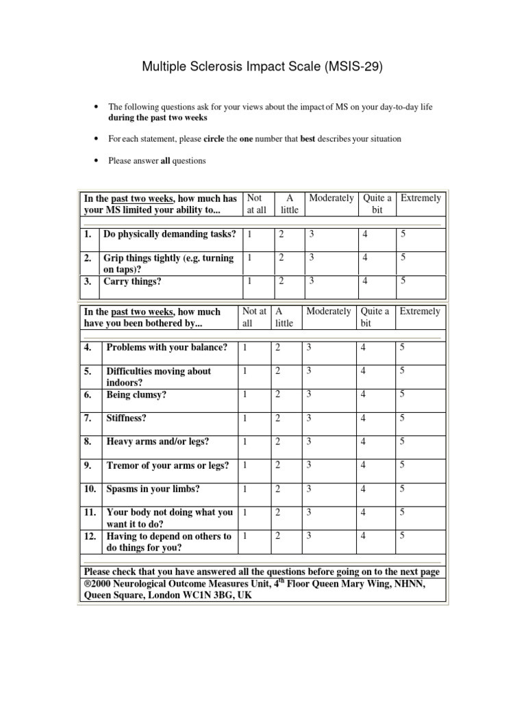 Multiple Sclerosis Impact Scale (MSIS-29) | PDF