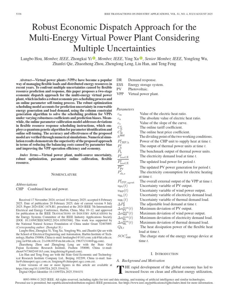 Robust Economic Dispatch Approach for the Multi-Energy Virtual Power ...