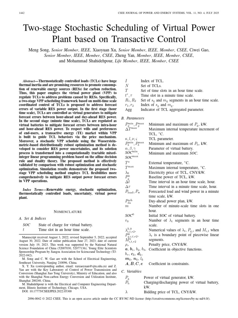 Two-Stage Stochastic Scheduling of Virtual Power Plant Based on ...