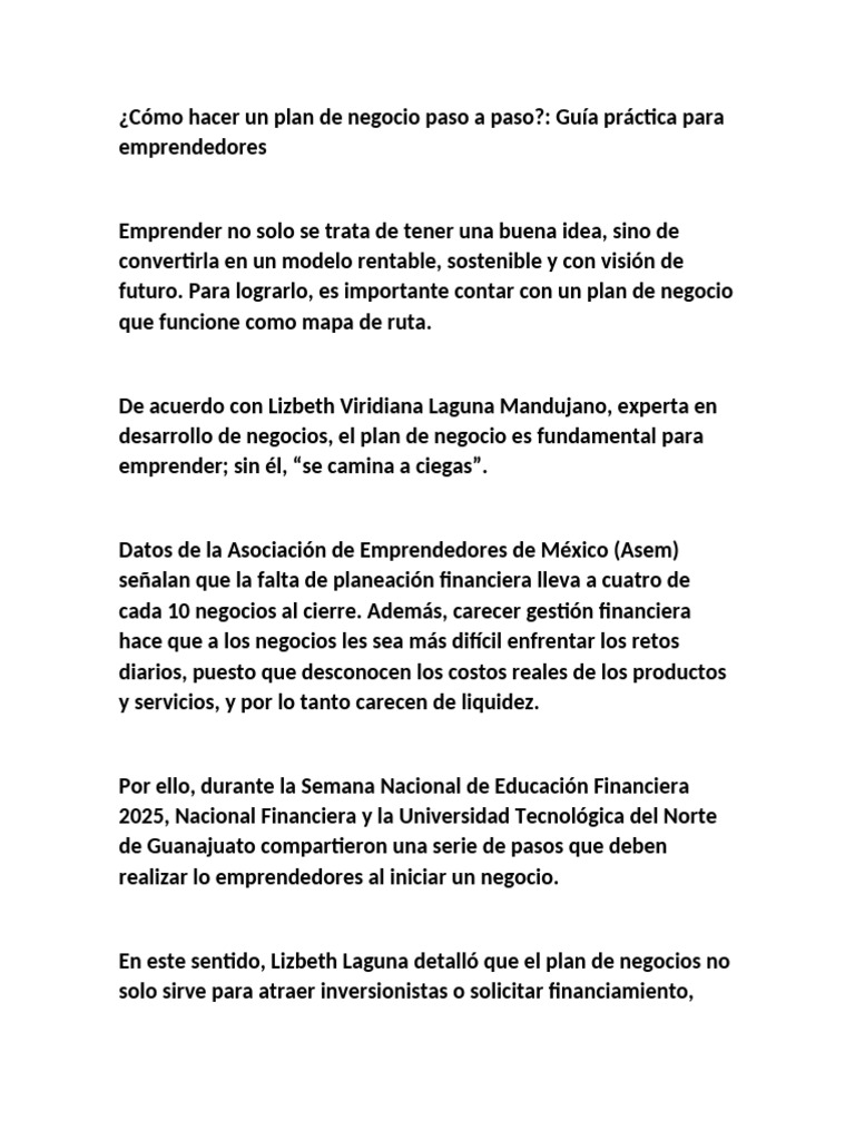 Cómo Hacer Un Plan de Negocio Paso A Paso | PDF | Plan de negocios ...