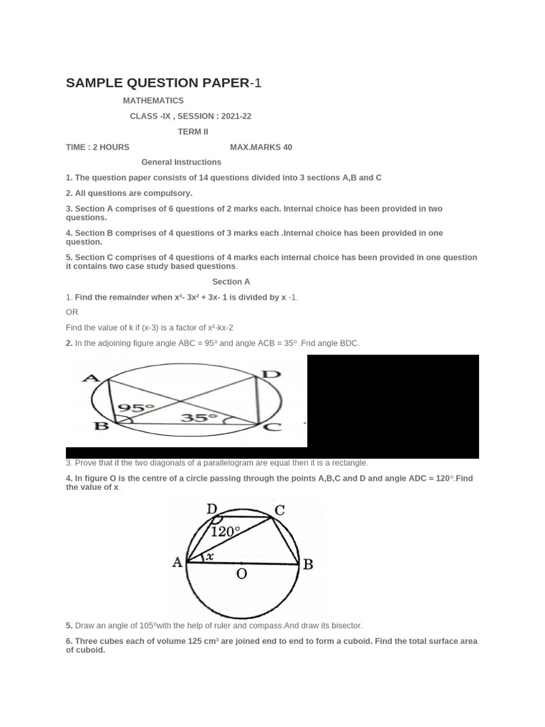 Sample Question Paper - 1 | PDF | Area | Rectangle