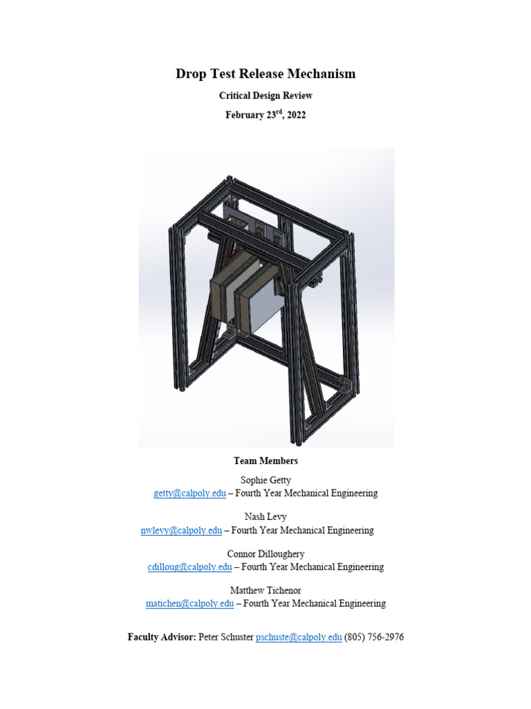 Drop Test Release Mechanism: Critical Design Review February 23, 2022 ...