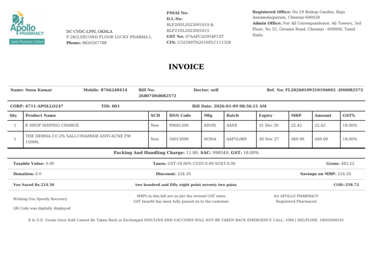 Apollo Medicine InvoiceJan 12 2026-14-35 | PDF | Sales | Taxes