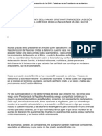 Sesion Del Comite de Descolonizacion de La Onu Palabras de La Presidenta de La Nacion