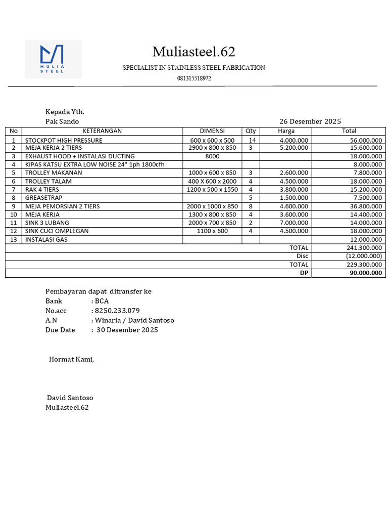 Inv Dp Belawan | PDF