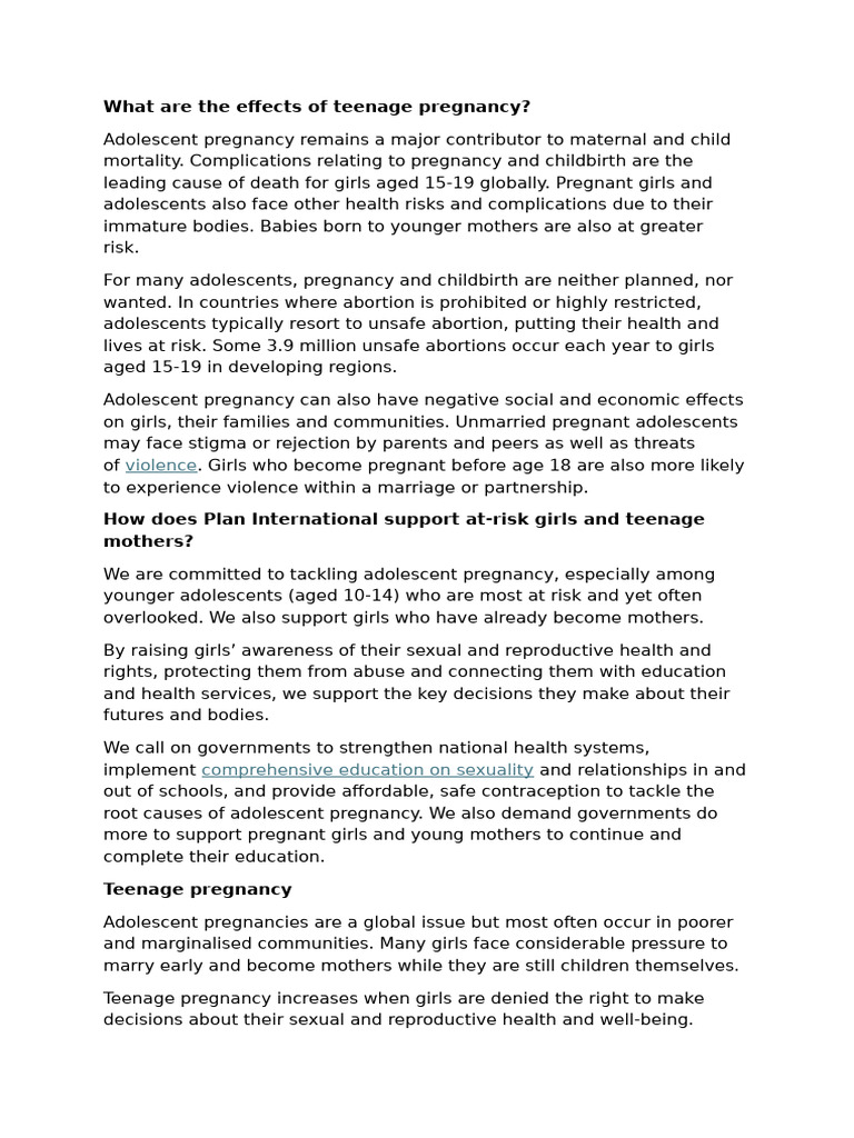 What Are The Effects of Teenage Pregnancy | PDF | Teenage Pregnancy ...