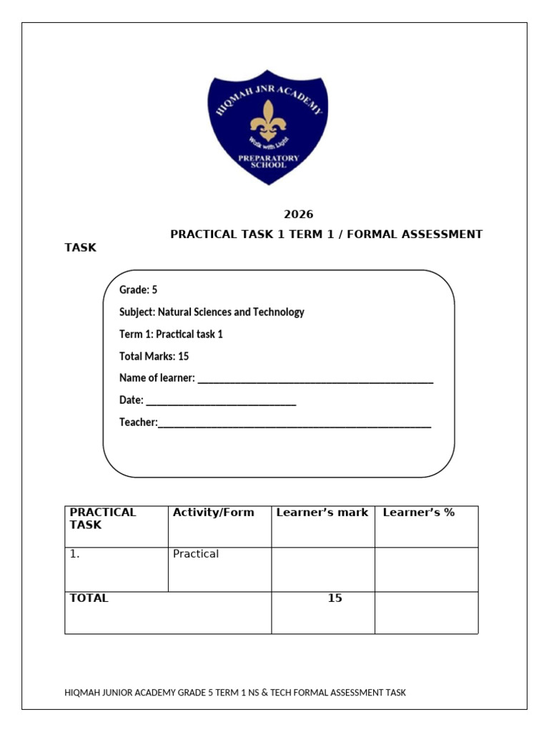 NS Grade 5 Practical Task 1 | PDF | Skeleton
