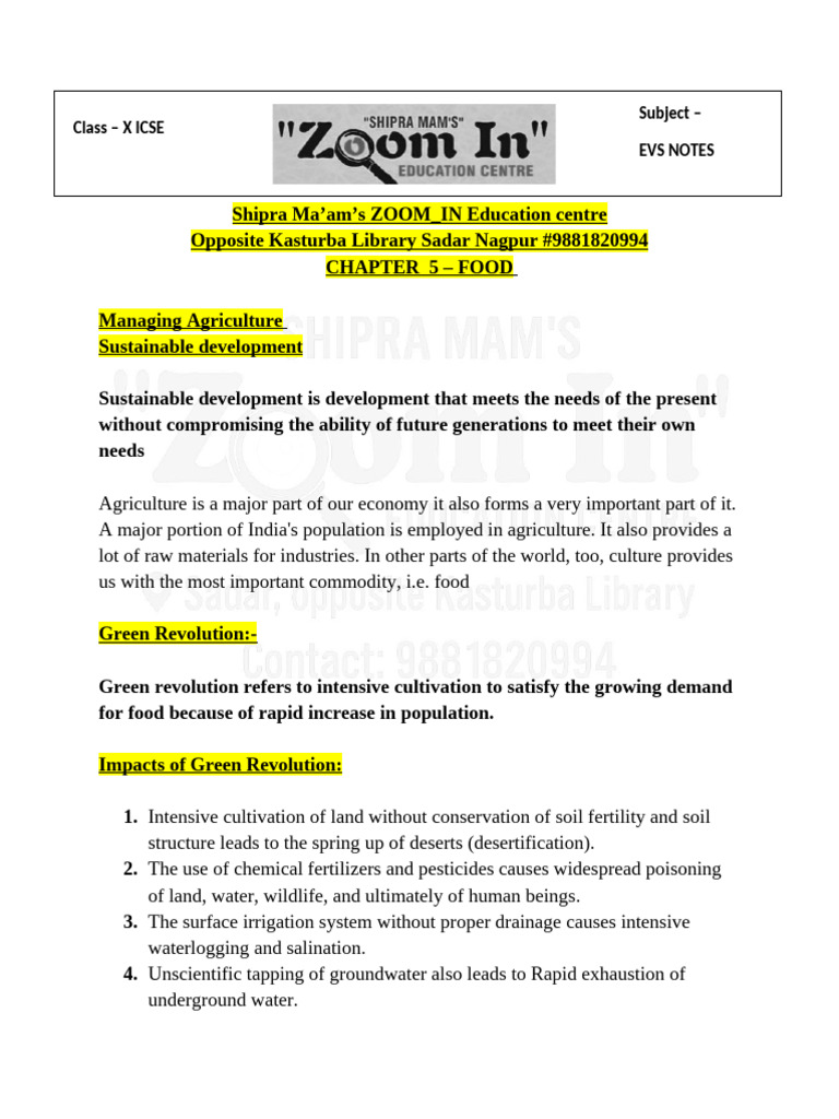 Zoom - in X Icse Evs L-5 Food Notes | PDF | Agriculture | Genetic ...