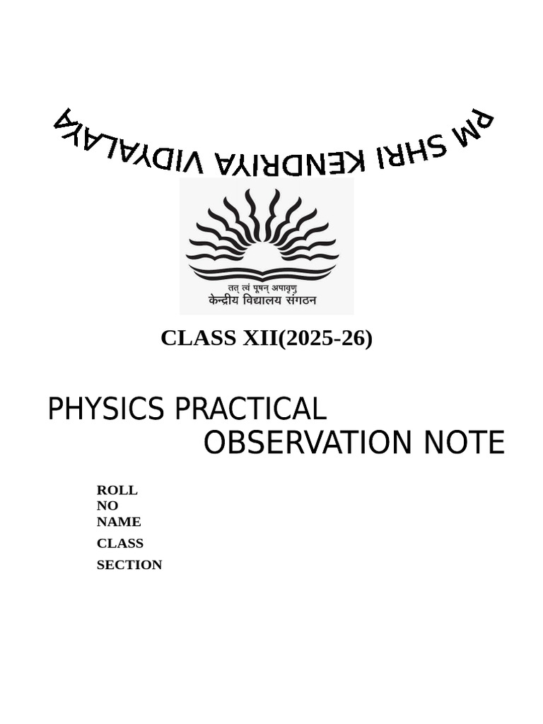 Xii Physics Practical Observation Note - 2025-26 | PDF | Electrical ...