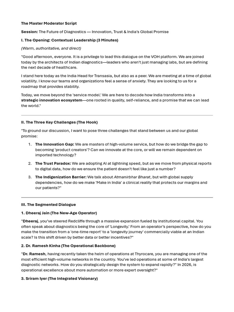 VOH Moderator Script | PDF