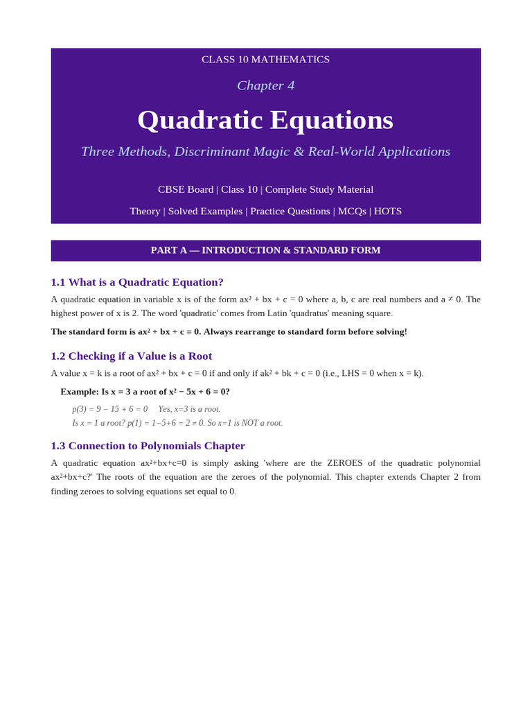 Ch4 Quadratic Equations MASTER | PDF | Quadratic Equation | Equations