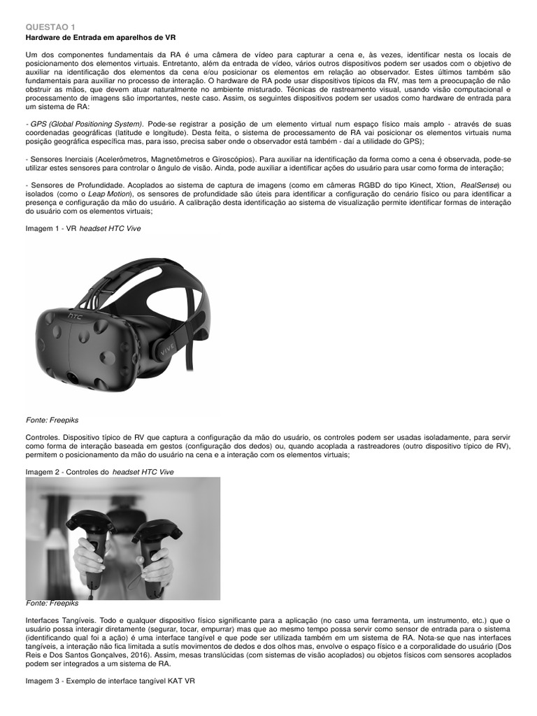 Questão 1 | PDF | HTC Vive | Realidade virtual