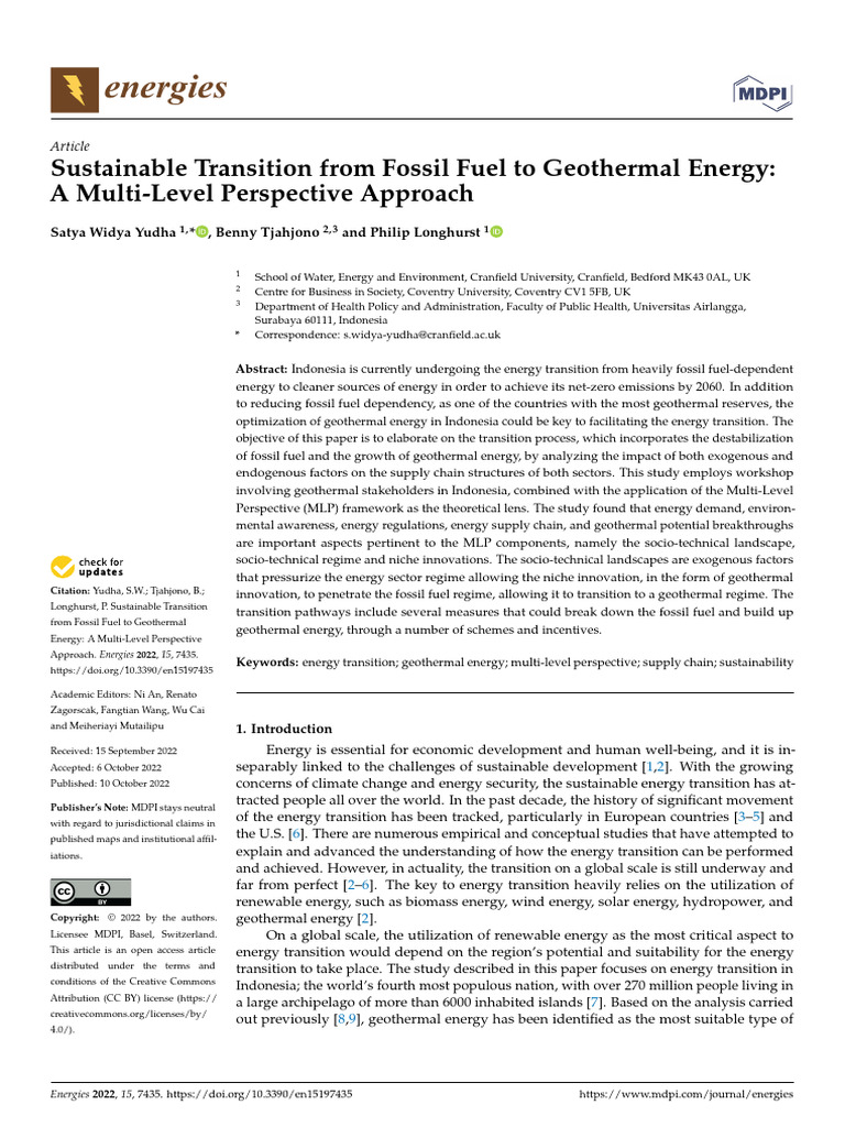 Sustainable Transition From Fossil Fuel to Geothermal Energy | PDF ...