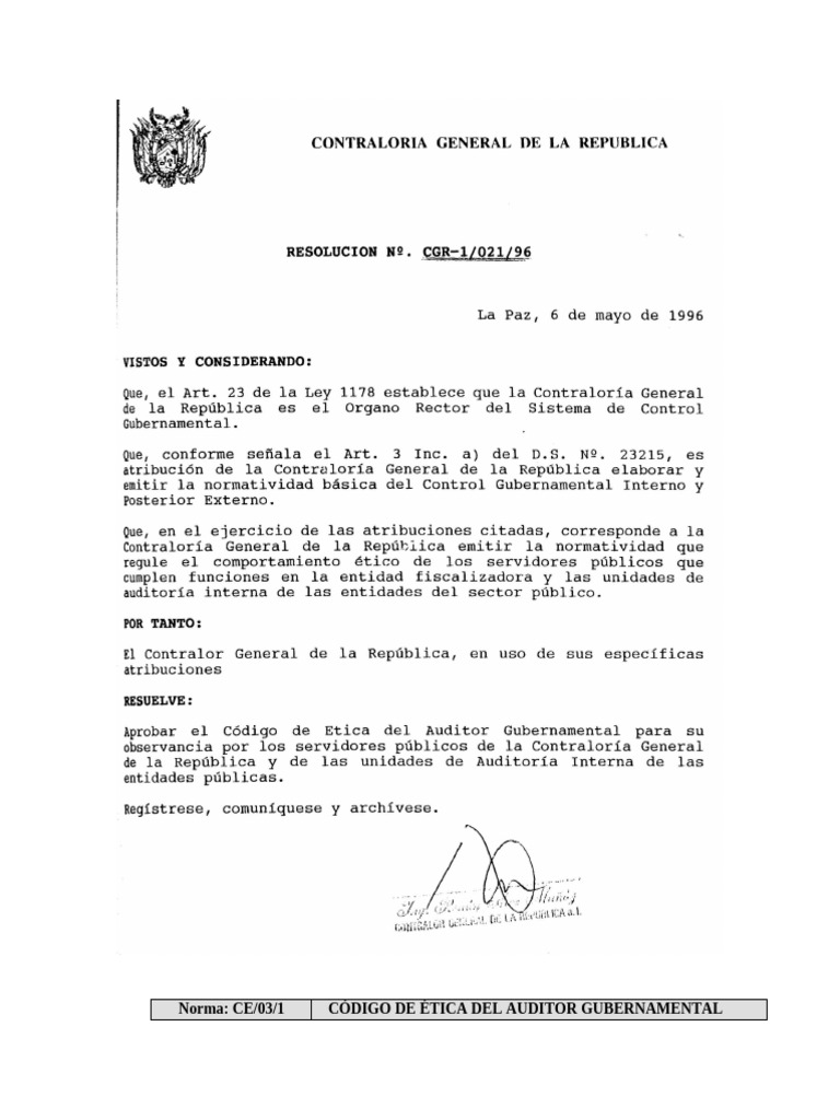 Código de Etica Del Auditor Gubernamental | PDF | Contralor ...