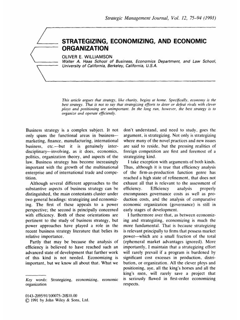 Strategizing, economizing, and economic organization | PDF | Creative ...
