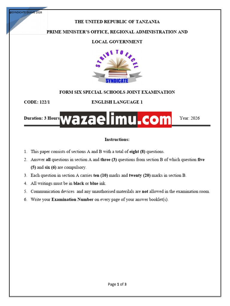 ENGLISH 1 WazaElimu.com | PDF | English Language | Human Communication