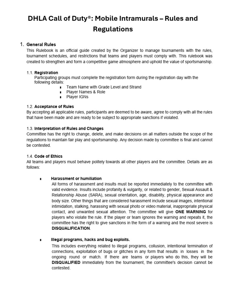 DHLA Call of Duty Mobile Rules and Regulations | PDF | Harassment