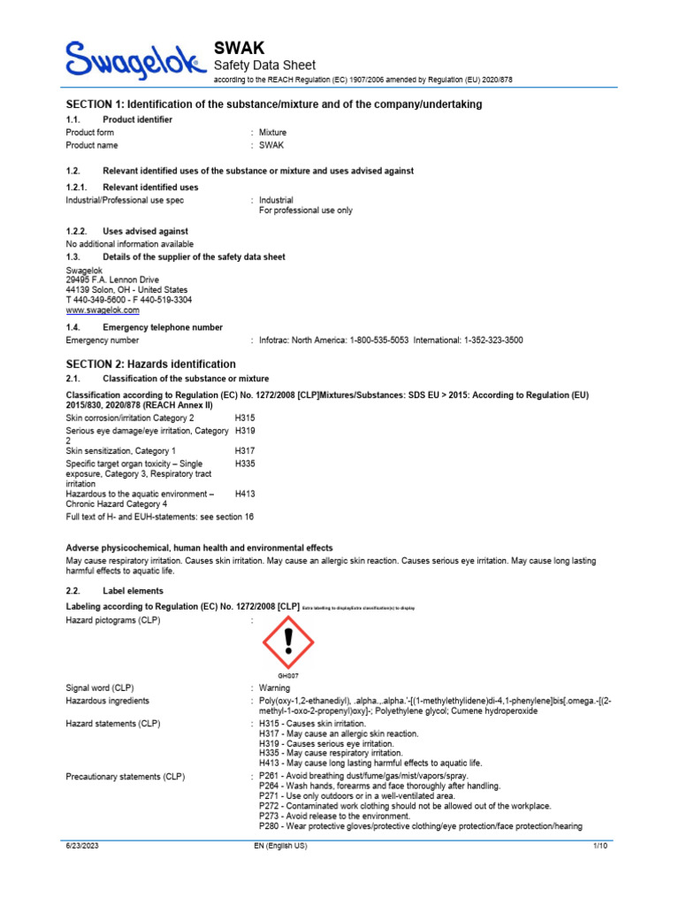 sds-swak-eu | PDF | Dangerous Goods | Toxicity