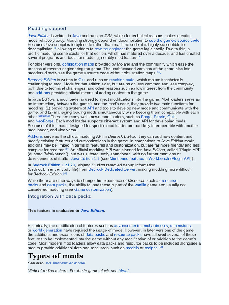 Types of Mods: Modding Support | PDF | Minecraft | Java (Programming ...
