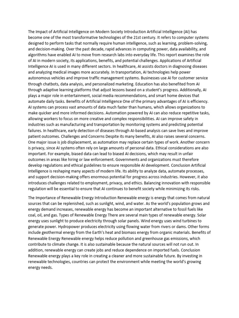 The Impact of Artificial Intelligence on Modern Society Introduction ...
