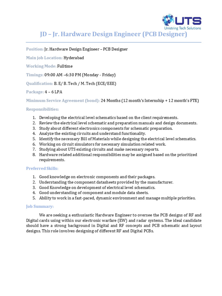 JD - Jr. Hardware Design Engineer - PCB (1) | PDF