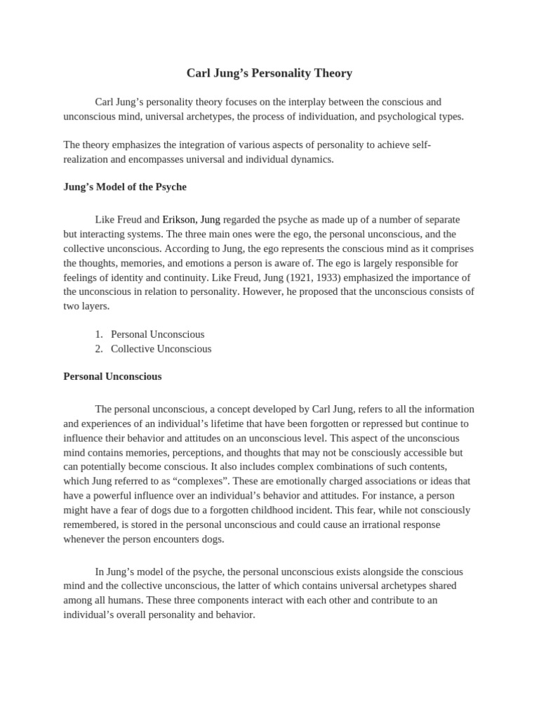 Carl Jung's Theory of Personality | PDF | Unconscious Mind | Shadow ...