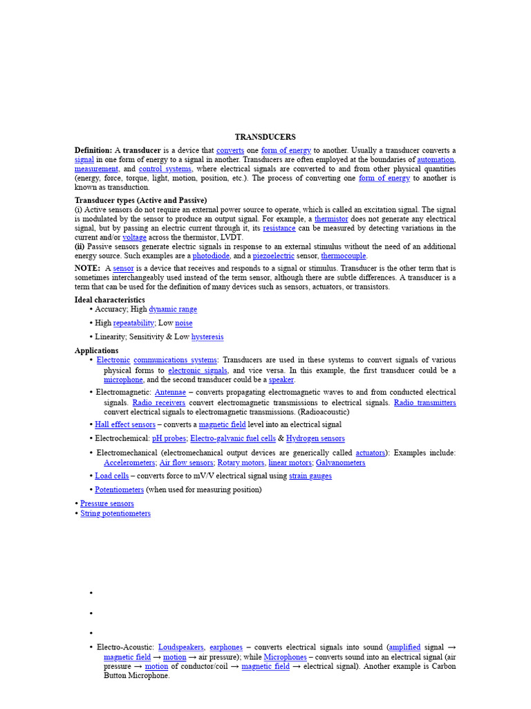 INTRODUCTION TO TRANSDUCERS_ELE 201 | PDF | Electrical Resistance And ...