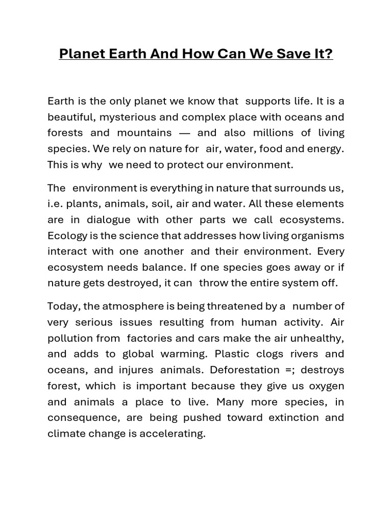 Planet Earth and How Can We Save It | PDF