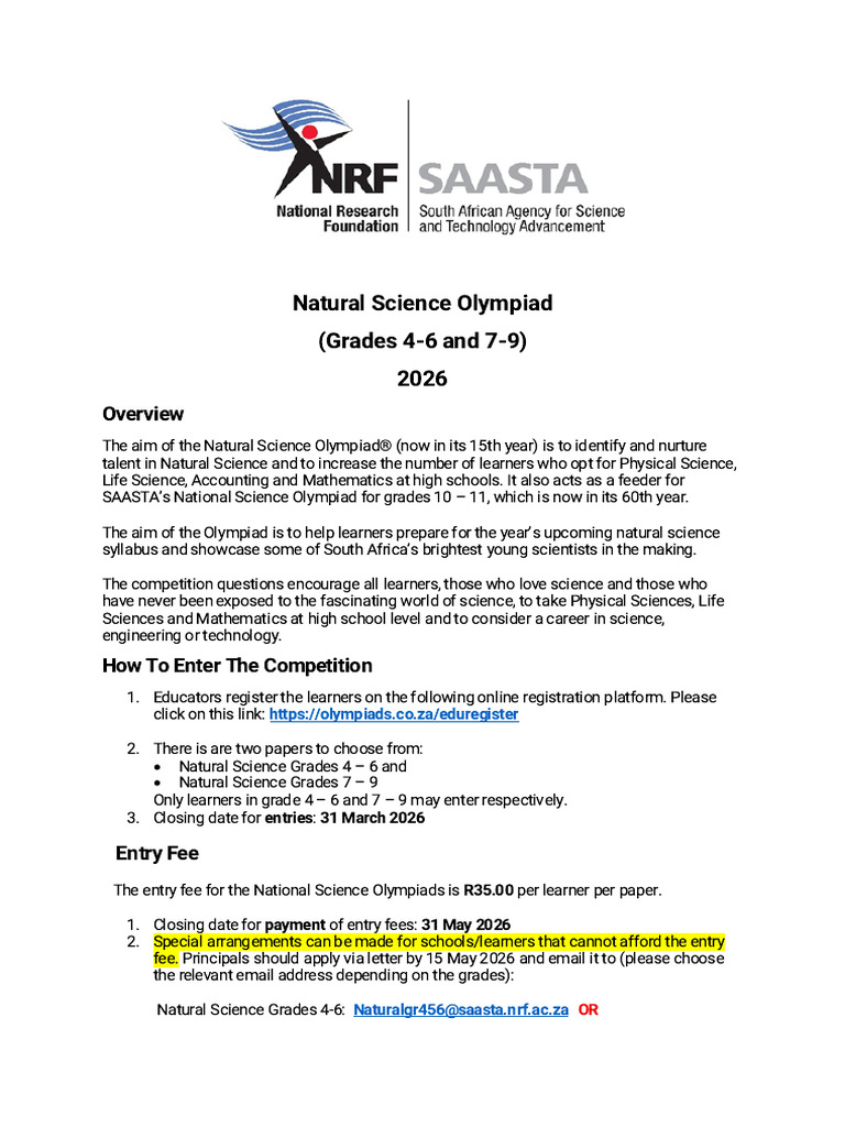 Natural Science Olympiad 2026 | PDF