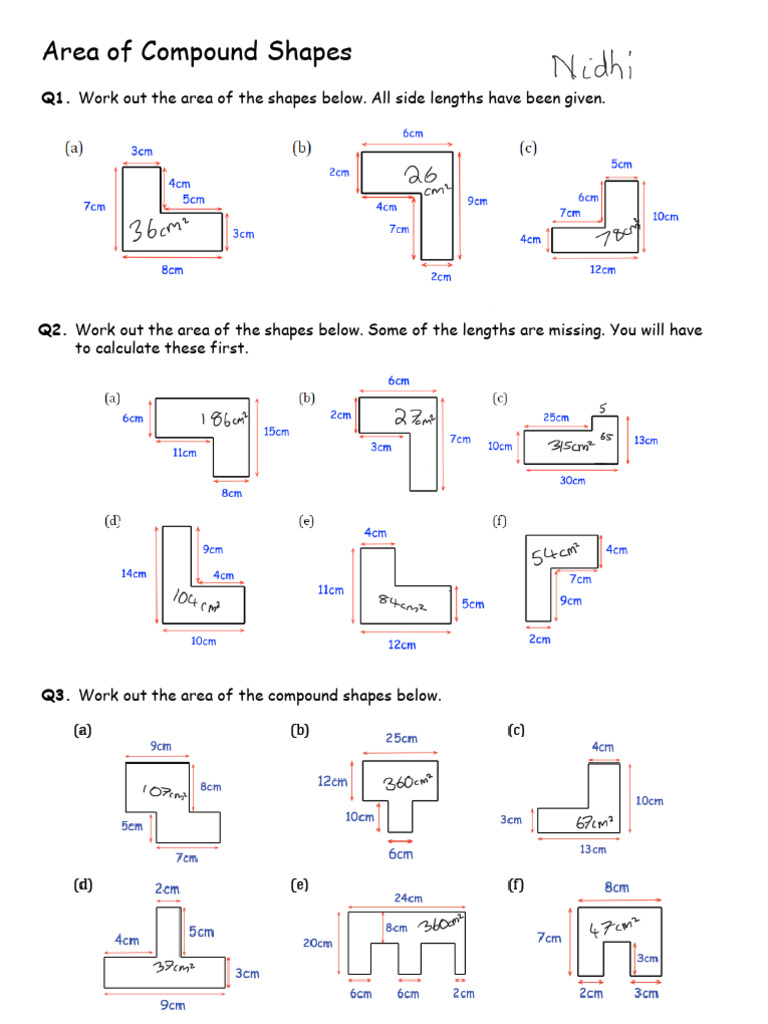 Area+of+Compound+Shapes+ +worksheet | PDF