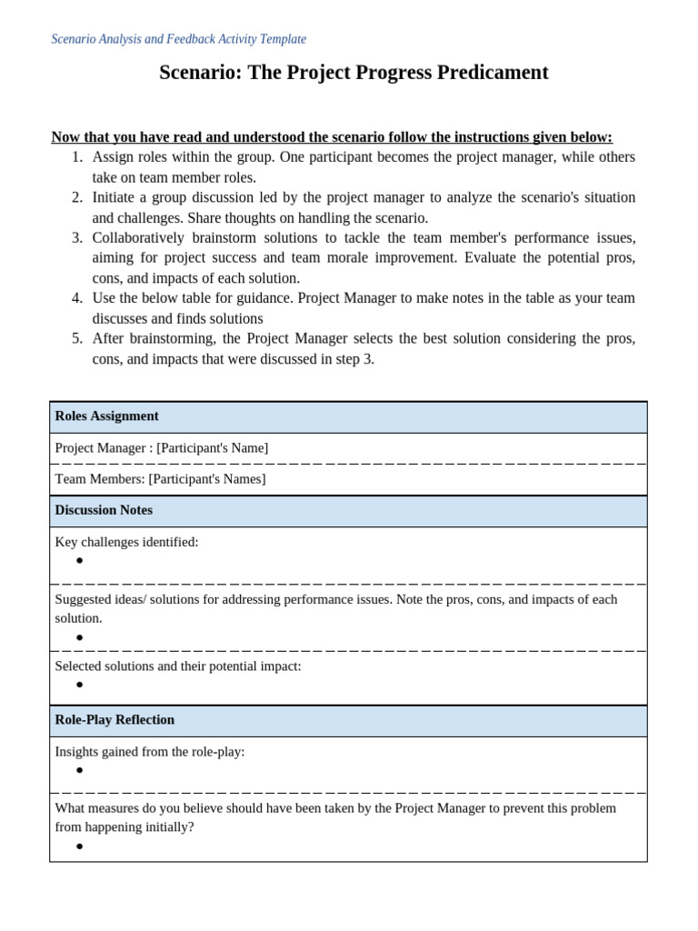 Problem Solving - Scenario Analysis Activity Template | PDF