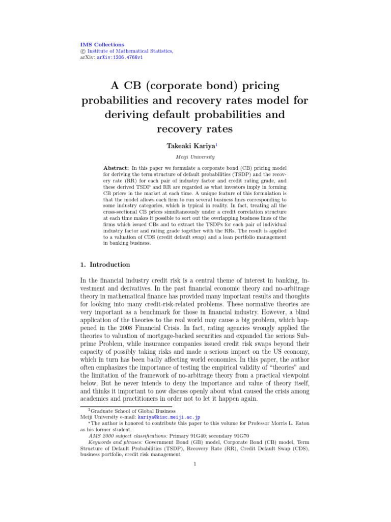 probabilities and recovery rates model for deriving defaul | PDF ...