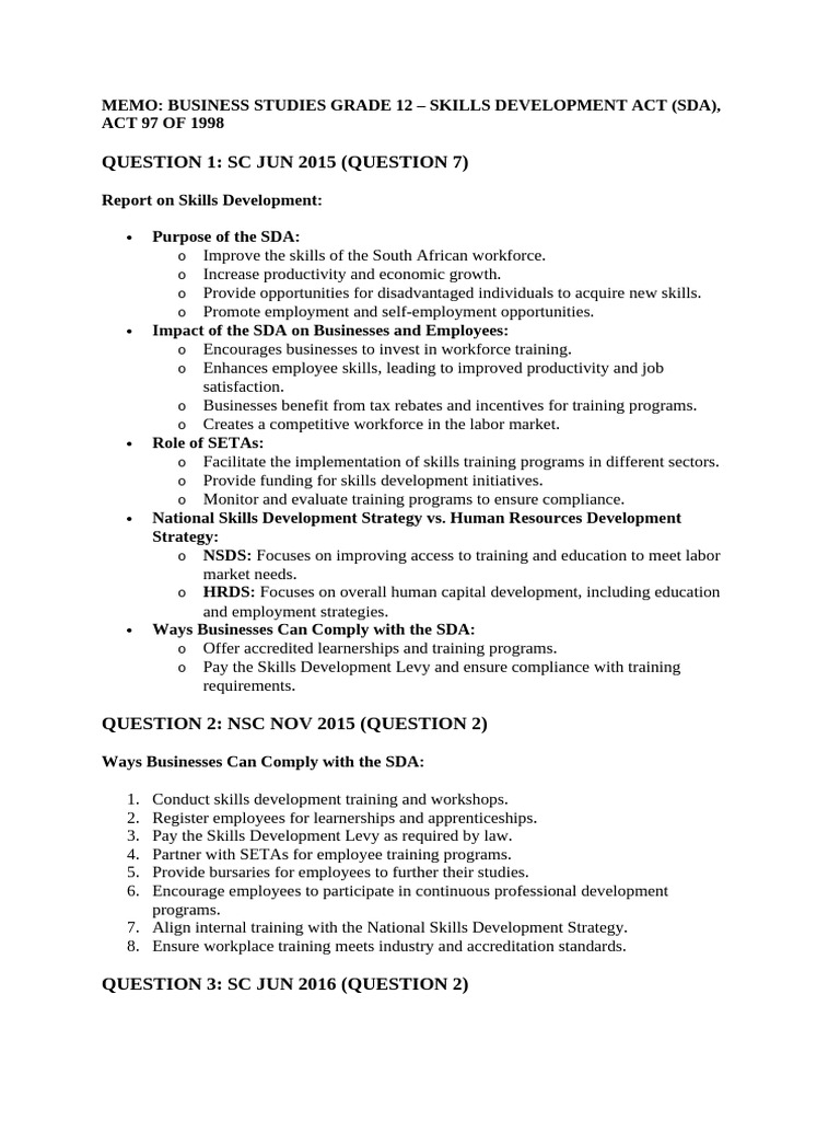 Memo of Skill Development Act | PDF