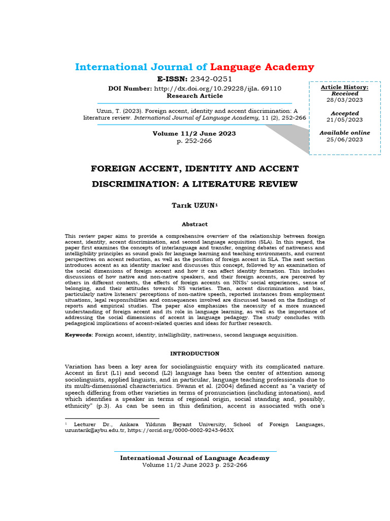 Foreign Accent Identity and Accent Discr | PDF | Second Language ...