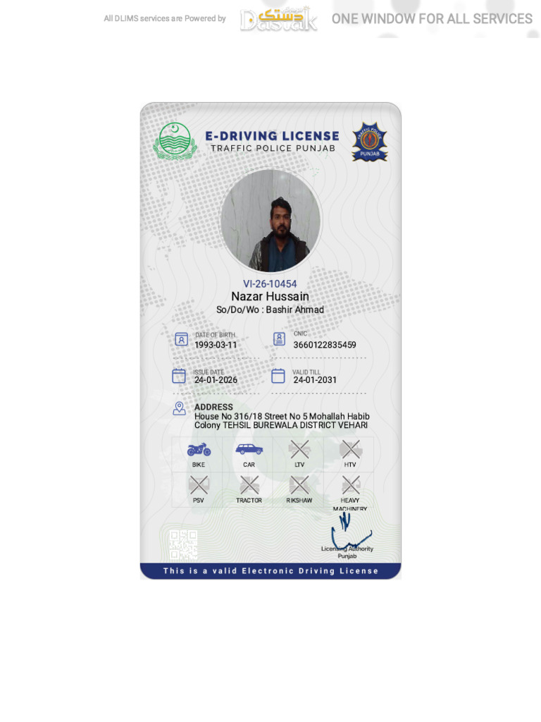 Nazar Hussain Driving License | PDF