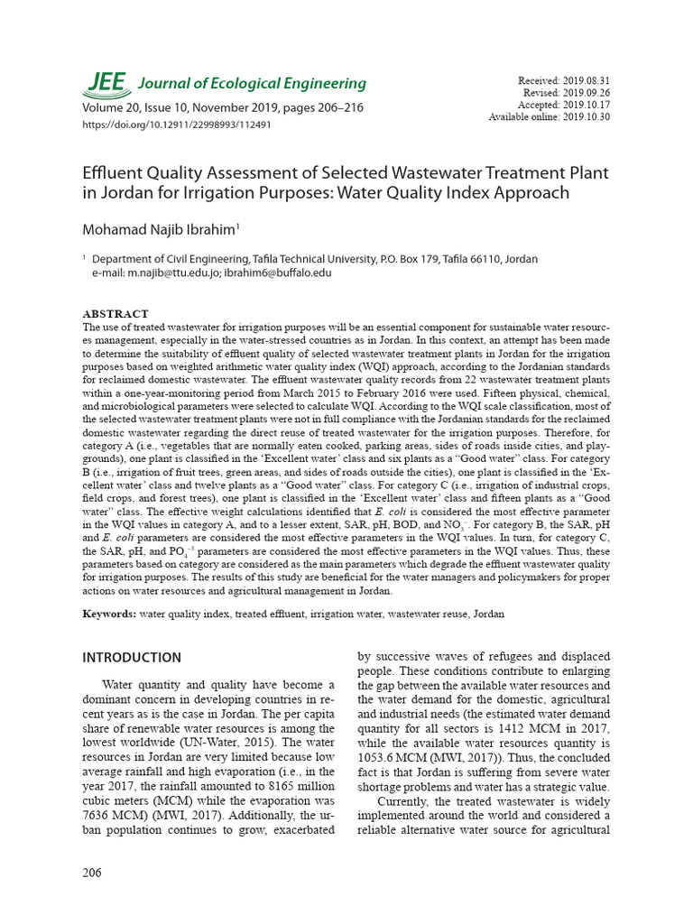 Effluent Quality Assessment of Sele | PDF | Water | Water Quality
