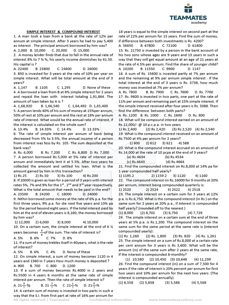 Simple Interest and Compound Interest -1-SD - (08!10!2025) | PDF ...