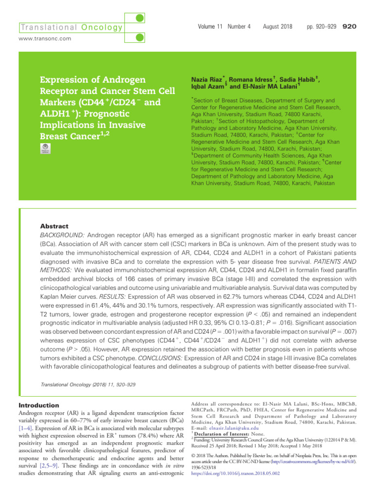 Riaz - Expression of Androgen Receptor and Cancer Stem Cell Markers ...