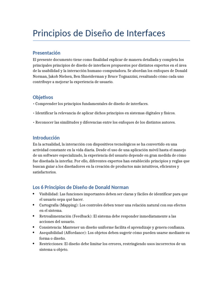 Principios Diseno Interfaces | PDF | Interfaz de usuario | Usabilidad