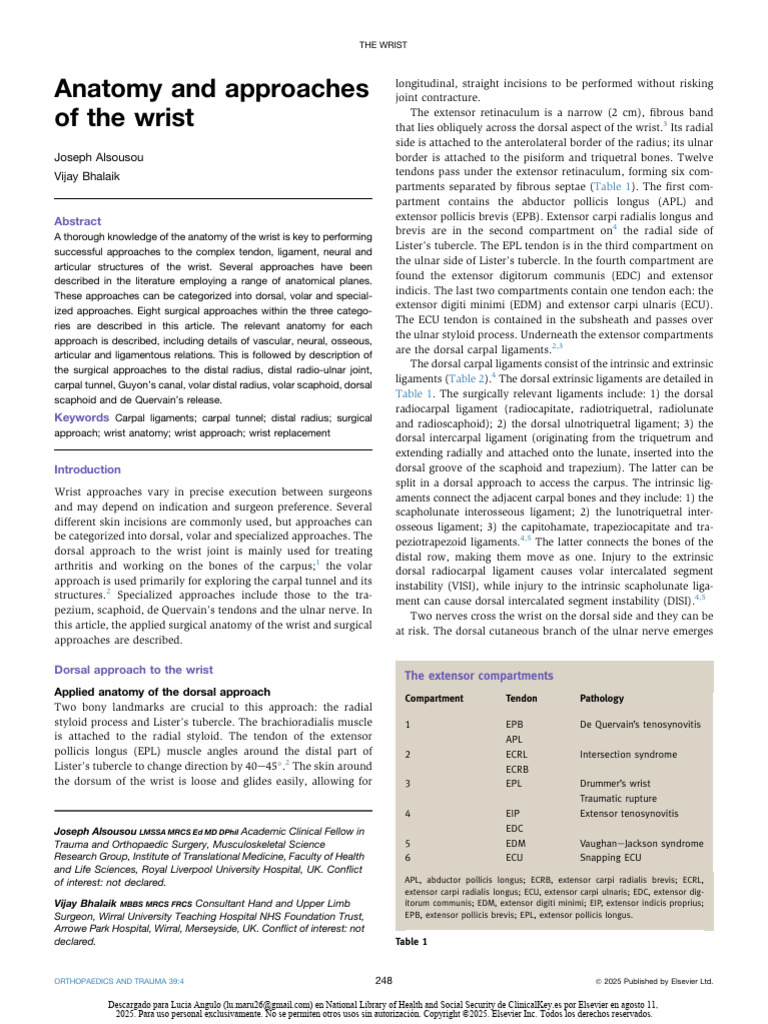 Approaches To The Wrist | PDF | Hand | Thumb