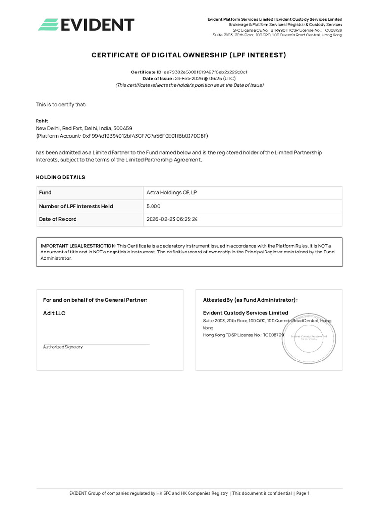 Limited Fund Unit Certificate | PDF | Limited Partnership