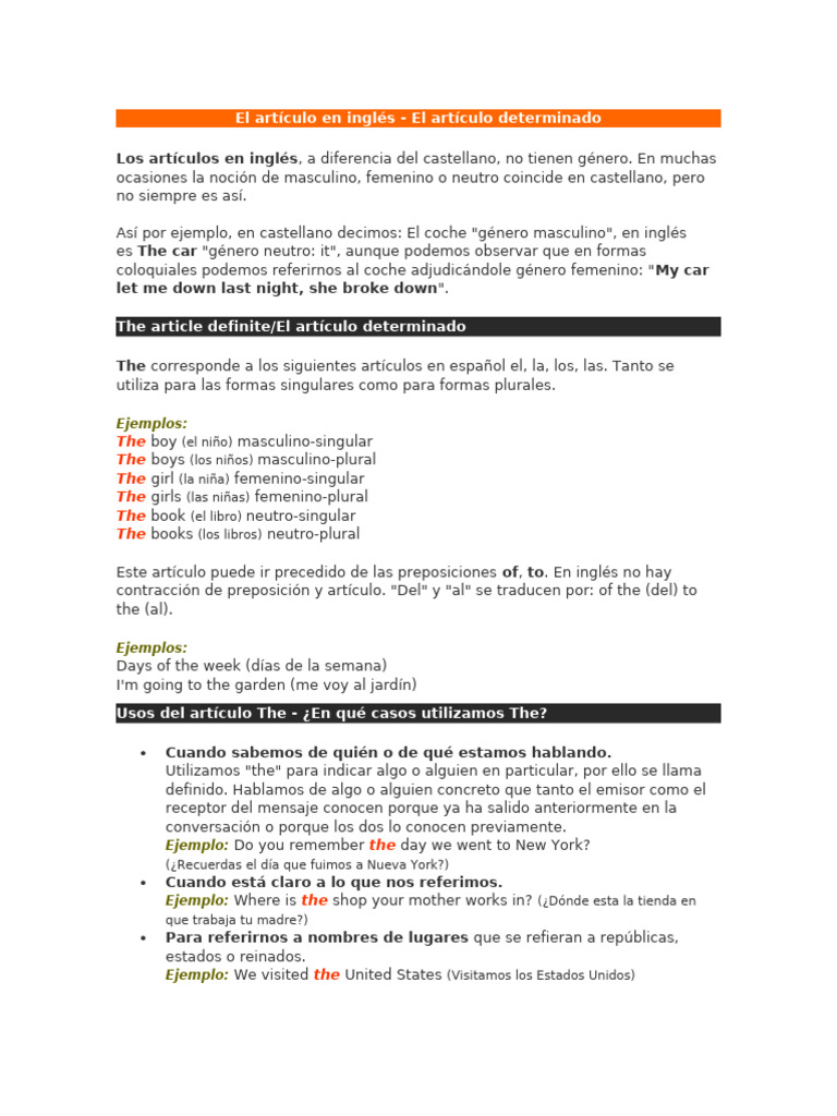 Articulo Determinado | PDF | Lingüística