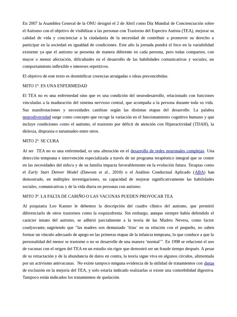 Autismo Mitos | PDF | Autismo | Ciencias del comportamiento