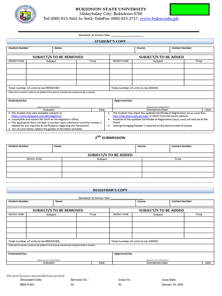 Reg-F-002 Adding Changing Form | PDF